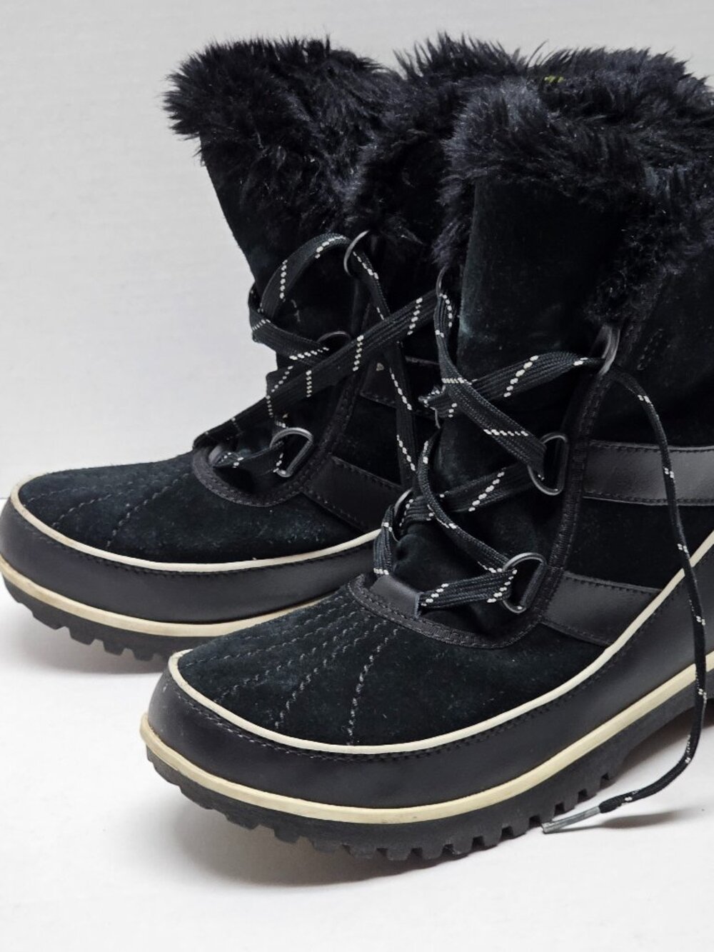 Black Womens Sorel Boots Faux Fur Shearling Snow Lace Up Tilvoli II 9 USA 40
